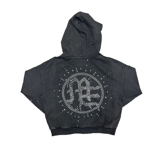 Eclipse’ Grey Acid Wash Rhinestone Hoodie