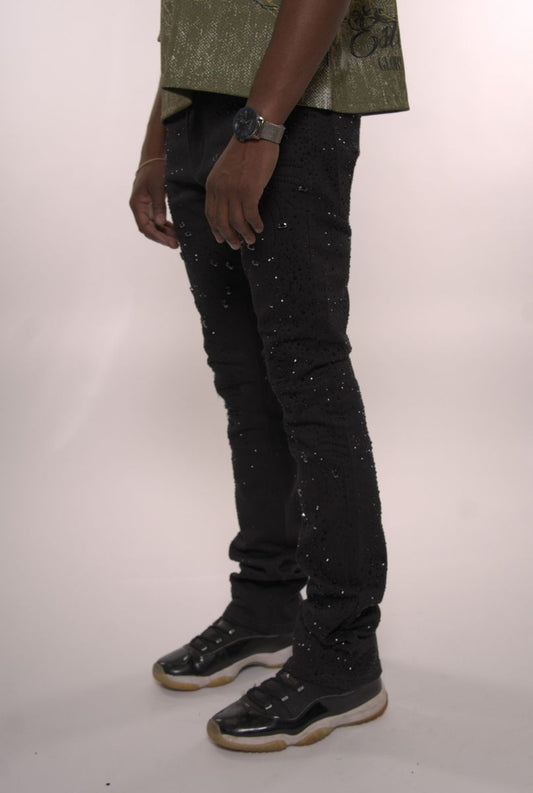 EMBELLISHED RHINESTONE FLARED DENIM