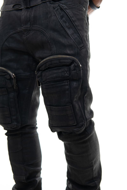 ZIP CARGO DENIM PANTS / FLARED