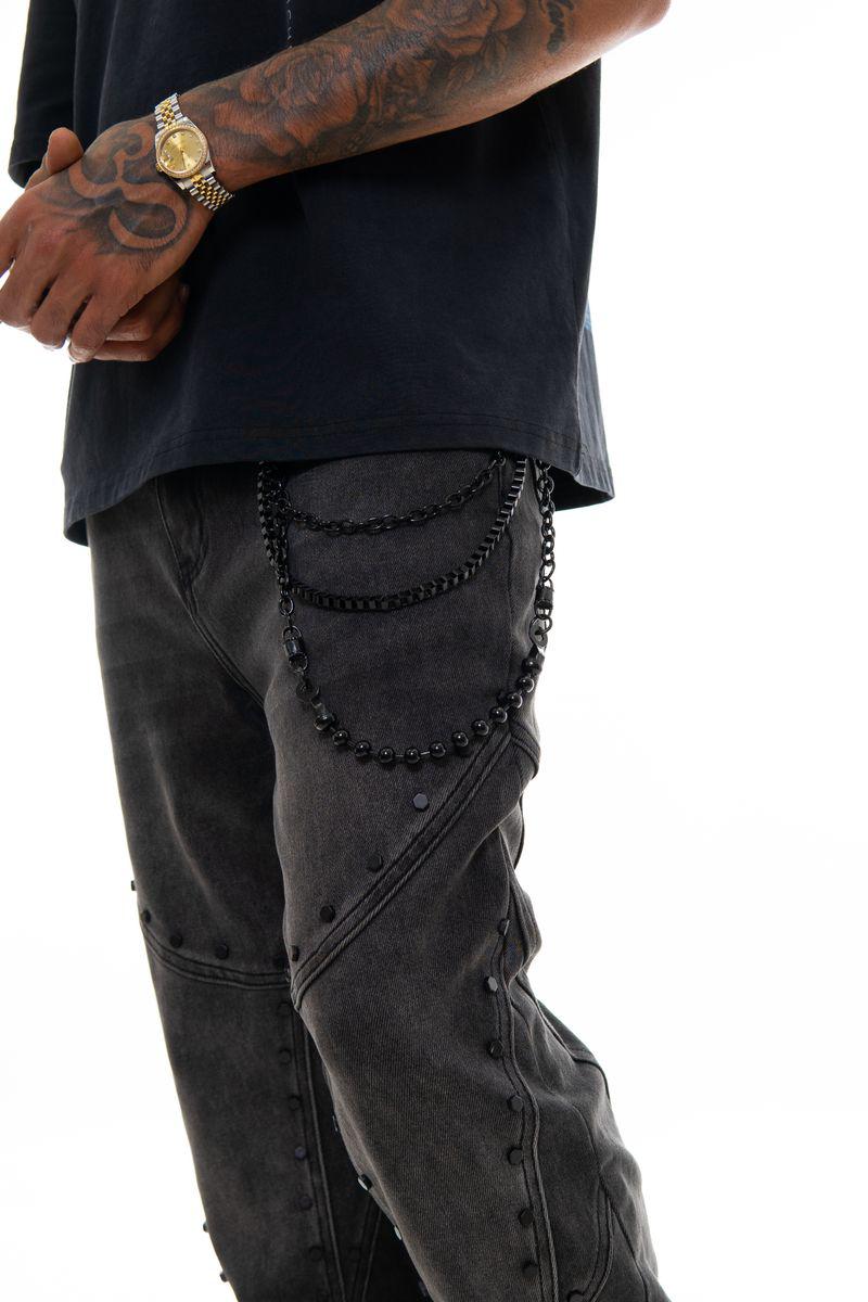 EMBELLISHED STUDED PREMIUM RHINESTONE DENIM / RELAXED FLARED FIT