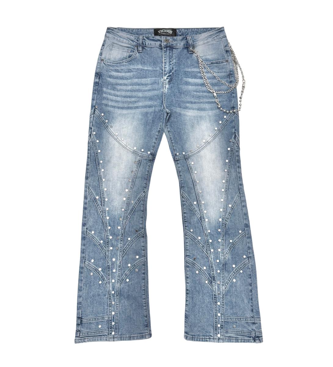 EMBELLISHED STUDED PREMIUM RHINESTONE DENIM/ RELAXED FLARED FIT