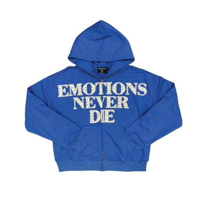 Mixed emotion  Blue "End" Rhinestone Hoodie