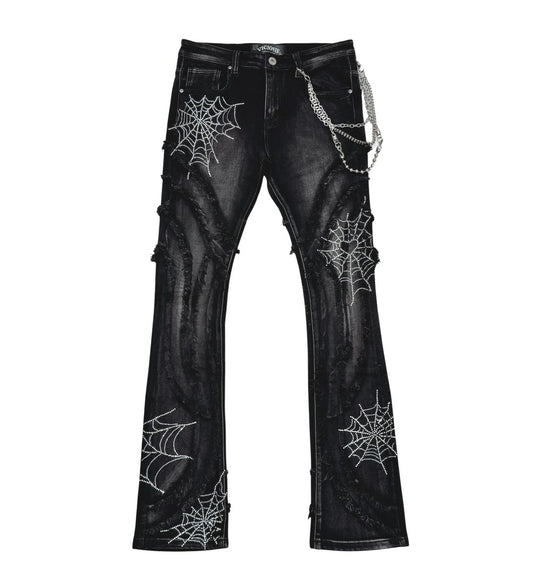 STACK DENIM W/ STUDDED SPIDER WEBS