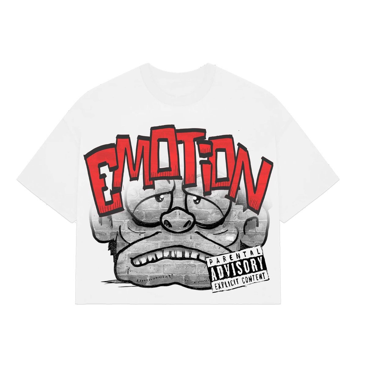Mixed emotion White “Monster” cropped Tee