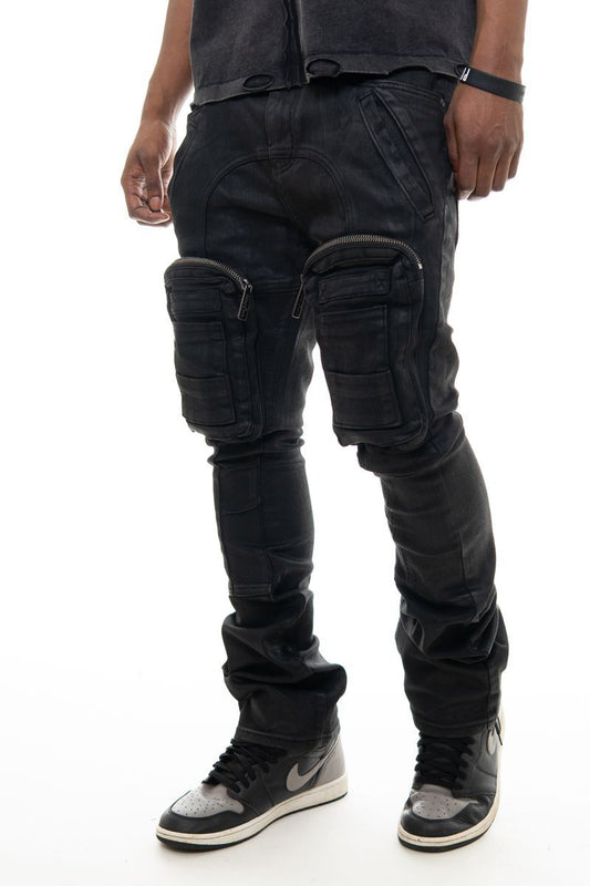 ZIP CARGO DENIM PANTS / FLARED