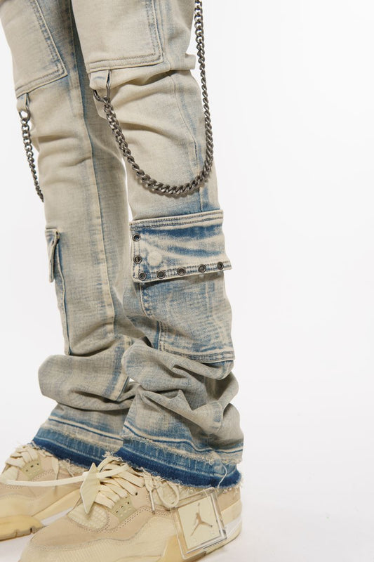FLARE FIT DENIM W/ STONE DETAILS + CHAINS