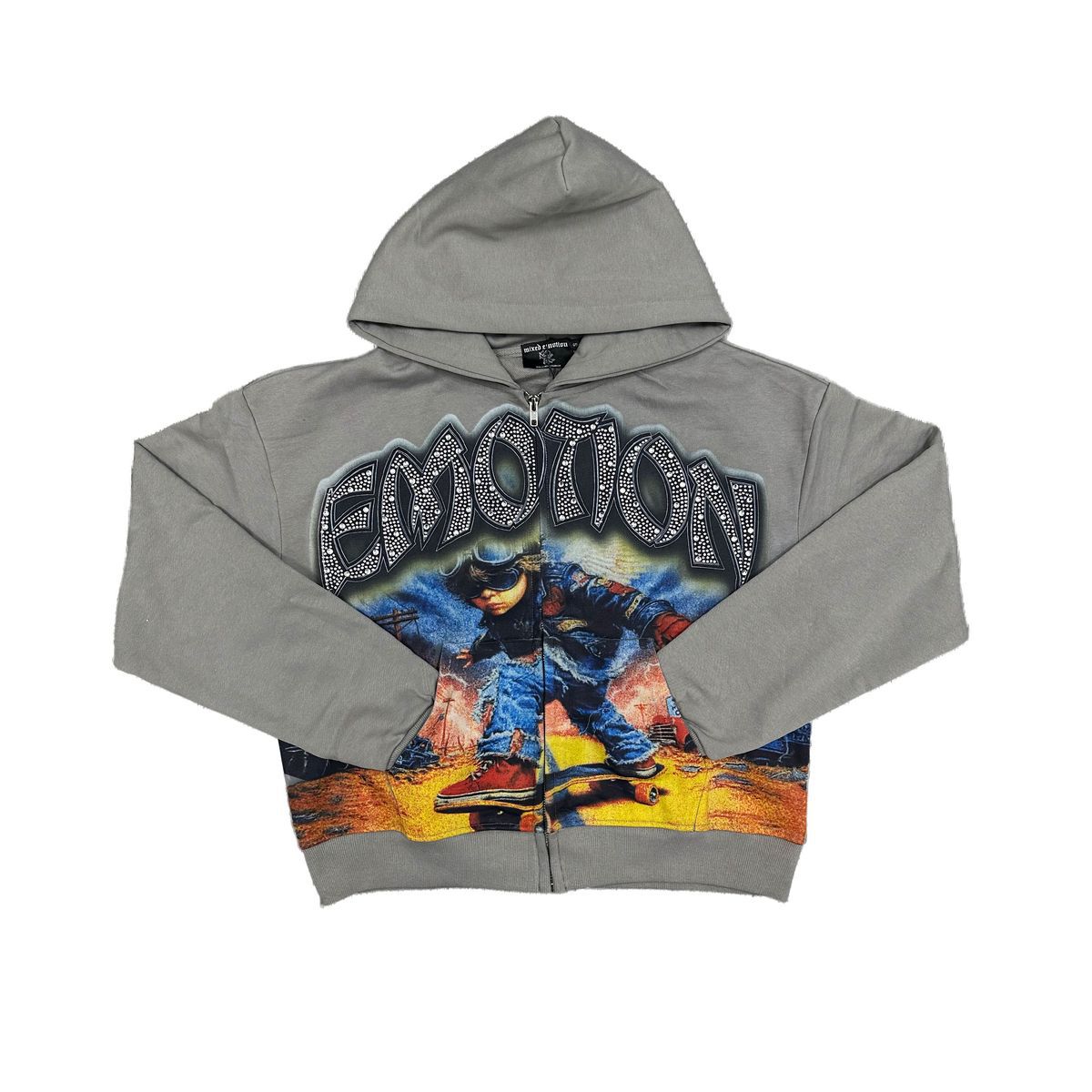 Mixed emotion  Grey “Rhinestone“ Hoodie