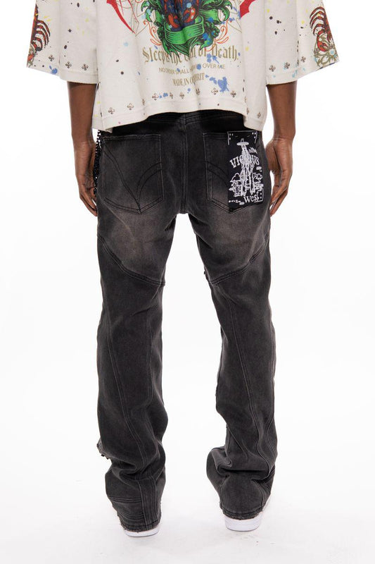 EMBELLISHED STUDED PREMIUM RHINESTONE DENIM / RELAXED FLARED FIT