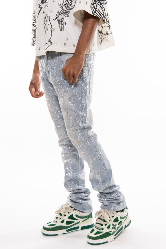 VICIOUS INDIGO BLUE EMBELLISHED DENIM