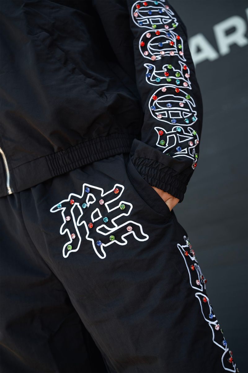 Mixed Emotion  'ME' Rhinestone Nylon Pants