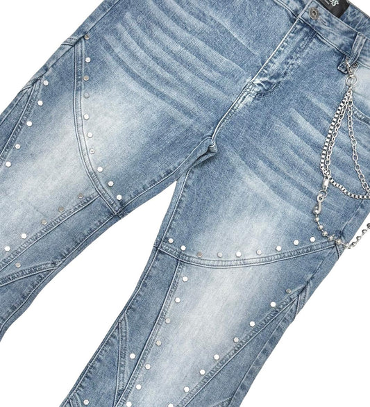 EMBELLISHED STUDED PREMIUM RHINESTONE DENIM/ RELAXED FLARED FIT