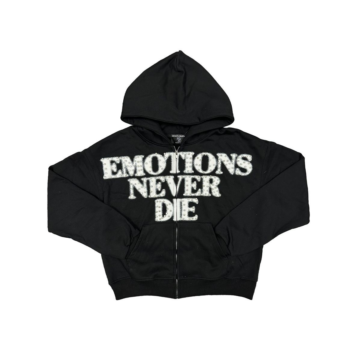Mixed emotion Black ‘End’ Rhinestone hoodie
