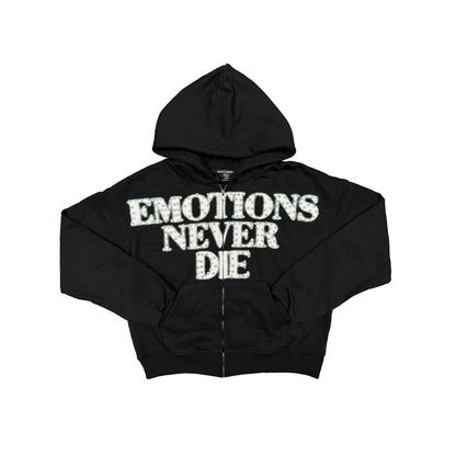 Mixed emotion Black ‘End’ Rhinestone hoodie
