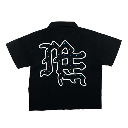 Mixed emotion ME" Rhinestone Nylon Zip up Shirt tee and Shorts