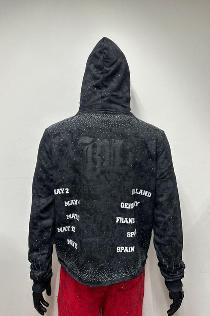 CREW" F-TERRY CROPPED HOODIE