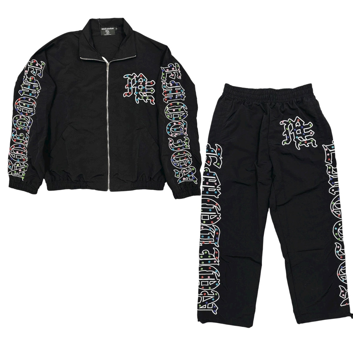 Mixed Emotion  'ME' Rhinestone Nylon Jacket and Pants