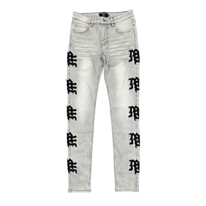 Mixed emotion jeans “Monogram Denim Jeans Grey Wash”
