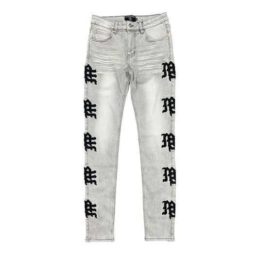 Mixed emotion jeans “Monogram Denim Jeans Grey Wash”