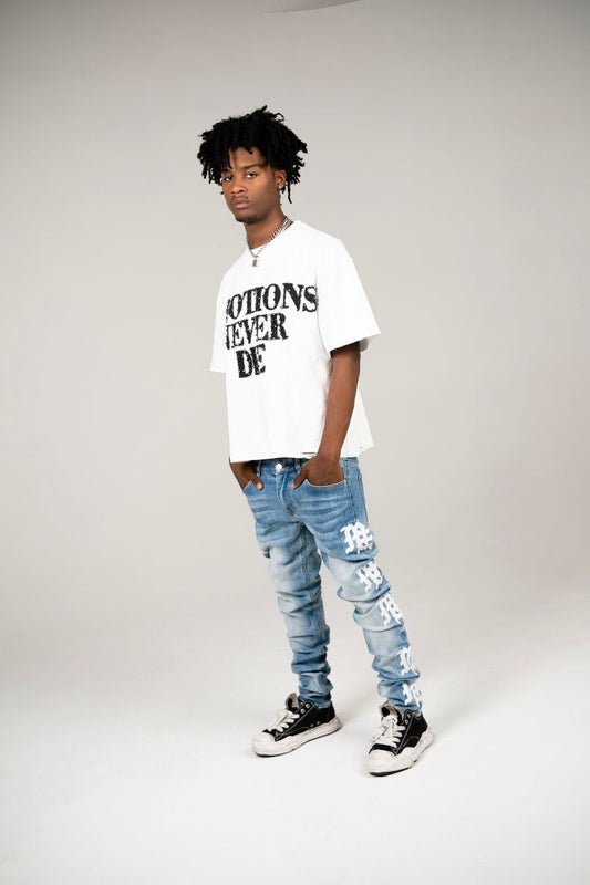 Mixed Emotion  “Monogram Denim Jeans Blue Wash”