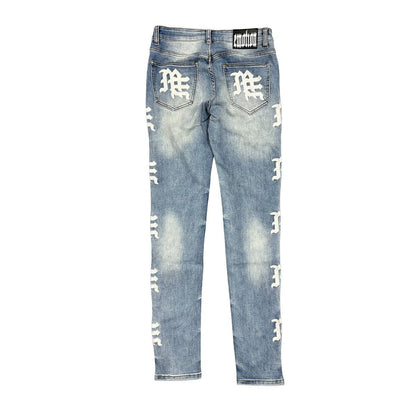 Mixed Emotion  “Monogram Denim Jeans Blue Wash”