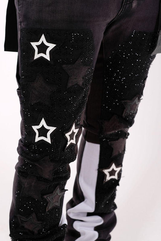 FLARE DENIM W/ STAR & RHINESTONE DETAILS