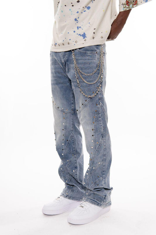 EMBELLISHED STUDED PREMIUM RHINESTONE DENIM/ RELAXED FLARED FIT