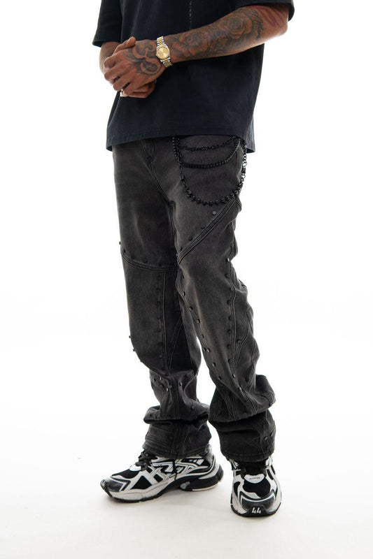 EMBELLISHED STUDED PREMIUM RHINESTONE DENIM / RELAXED FLARED FIT